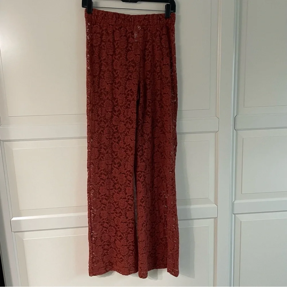 New! Open Edit lace wide leg rust color palazzo pants nwot  30636_3